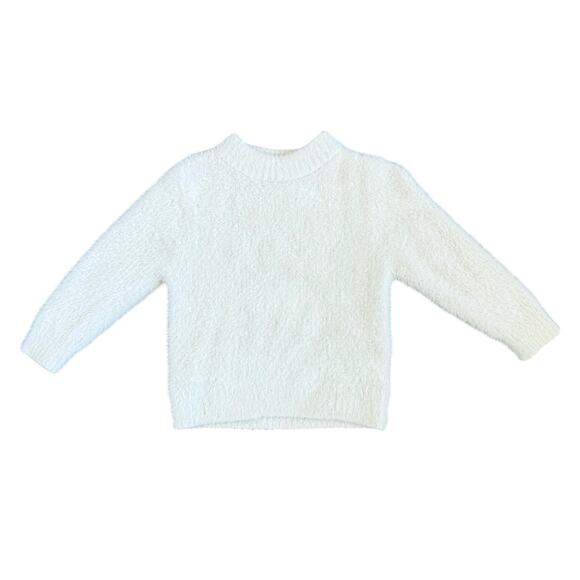 Girls White Fuzzy Knit Sweater Size 100 (3T–4T) Soft Cozy Pullover - Picture 1 of 5